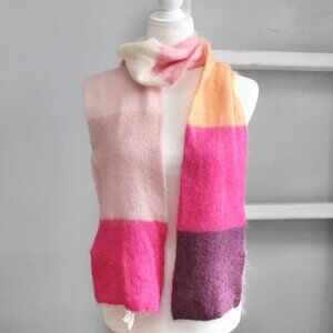 GAP Women's VTG Y2K Pink Multicolor Mohair Wool Blend Knit Fuzzy Neck Scarf